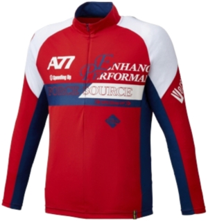 【ASICS/アシックス】 A77 ハーフジップLSシャツ ハイレッドxインディゴ メンズ アシックス